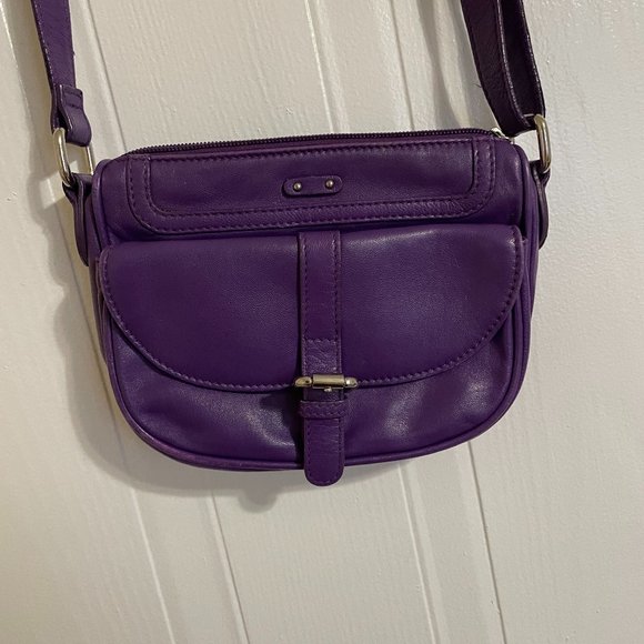 Danier Purple Leather Saddlebag - Picture 1 of 11